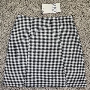 Zara Black and White Checkered Gingham Mini Skirt Size XS Womens NWT